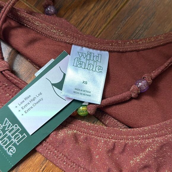 *NWT Wild Fable XS (0-2) Brown Lurex Sparkly Beaded Bikini Swim Bottom - Picture 8 of 9